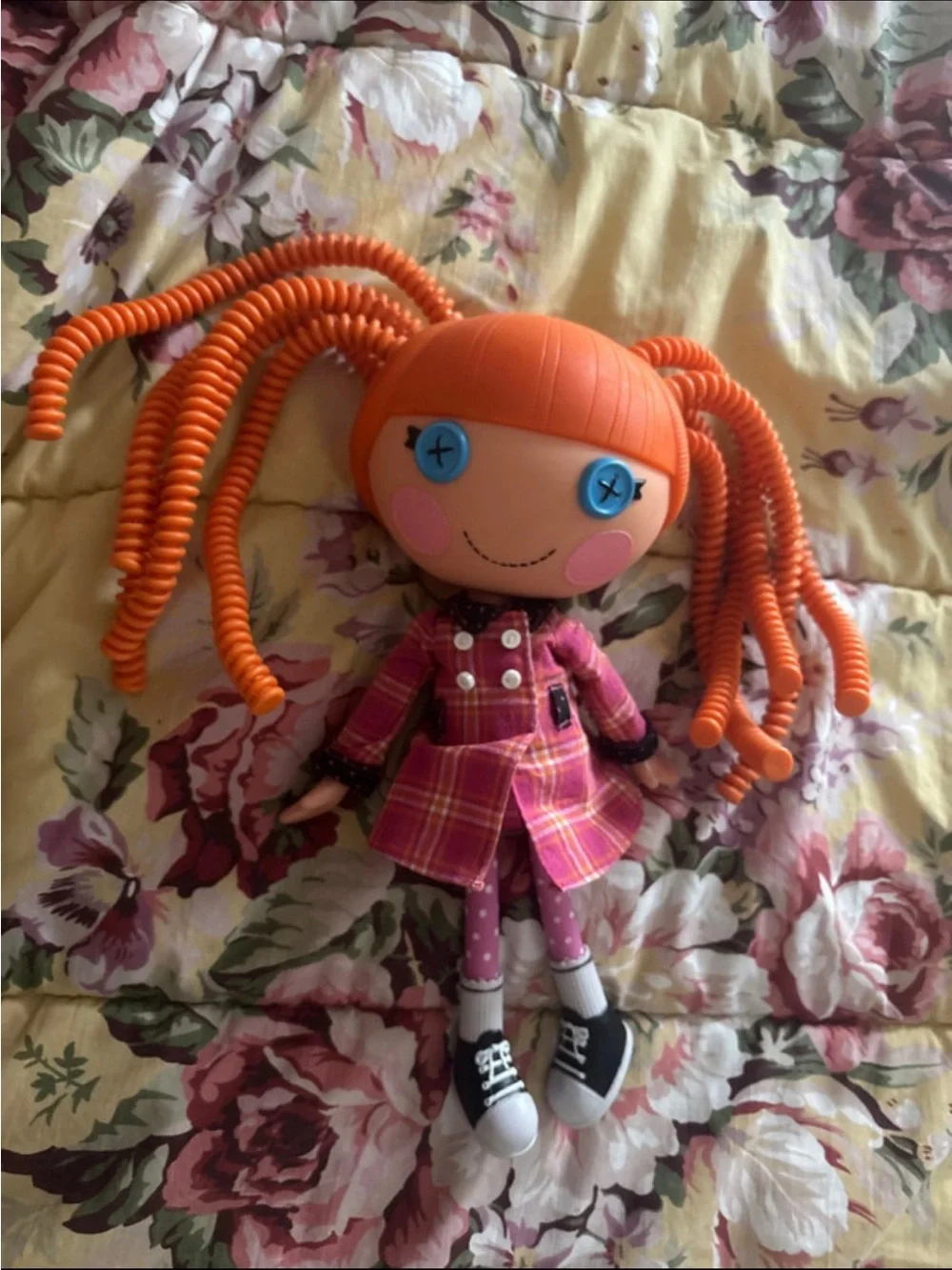 Orange-Haired Fashion Doll in Pink Plaid Coat